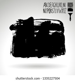 Black brush stroke and handwritten alphabet. Grunge vector abstract hand - painted element. Underline and border design.