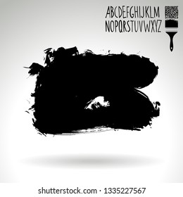 Black brush stroke and handwritten alphabet. Grunge vector abstract hand - painted element. Underline and border design.