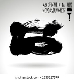Black brush stroke and handwritten alphabet. Grunge vector abstract hand - painted element. Underline and border design.