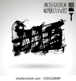 Black brush stroke and handwritten alphabet. Grunge vector abstract hand - painted element. Underline and border design.