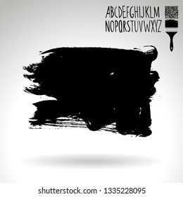 Black brush stroke and handwritten alphabet. Grunge vector abstract hand - painted element. Underline and border design.