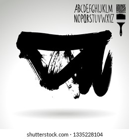Black brush stroke and handwritten alphabet. Grunge vector abstract hand - painted element. Underline and border design.