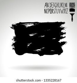 Black brush stroke and handwritten alphabet. Grunge vector abstract hand - painted element. Underline and border design.