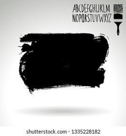Black brush stroke and handwritten alphabet. Grunge vector abstract hand - painted element. Underline and border design.