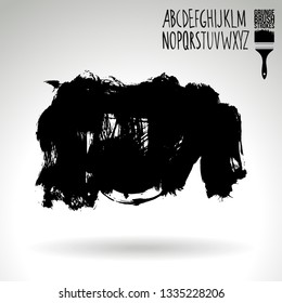 Black brush stroke and handwritten alphabet. Grunge vector abstract hand - painted element. Underline and border design.