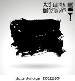 Black brush stroke and handwritten alphabet. Grunge vector abstract hand - painted element. Underline and border design.