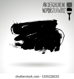 Black brush stroke and handwritten alphabet. Grunge vector abstract hand - painted element. Underline and border design.
