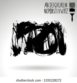Black brush stroke and handwritten alphabet. Grunge vector abstract hand - painted element. Underline and border design.
