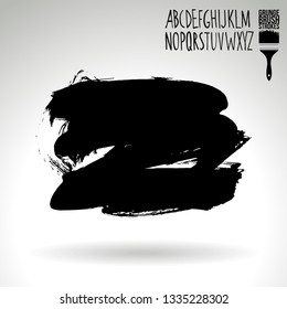 Black brush stroke and handwritten alphabet. Grunge vector abstract hand - painted element. Underline and border design.