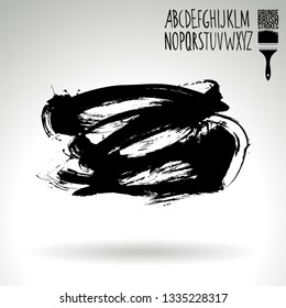 Black brush stroke and handwritten alphabet. Grunge vector abstract hand - painted element. Underline and border design.
