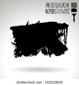 Black brush stroke and handwritten alphabet. Grunge vector abstract hand - painted element. Underline and border design.