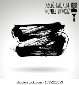 Black brush stroke and handwritten alphabet. Grunge vector abstract hand - painted element. Underline and border design.