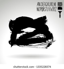 Black brush stroke and handwritten alphabet. Grunge vector abstract hand - painted element. Underline and border design.