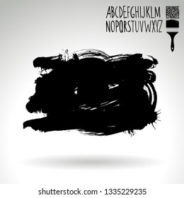 Black brush stroke and handwritten alphabet. Grunge vector abstract hand - painted element. Underline and border design.