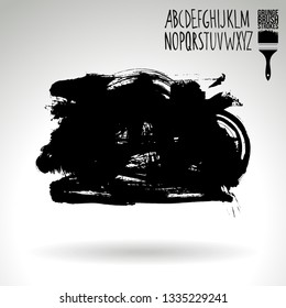 Black brush stroke and handwritten alphabet. Grunge vector abstract hand - painted element. Underline and border design.