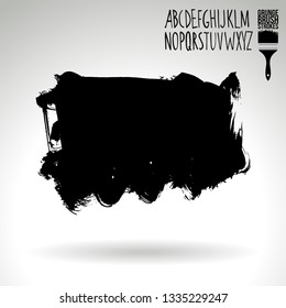 Black brush stroke and handwritten alphabet. Grunge vector abstract hand - painted element. Underline and border design.