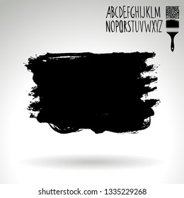 Black brush stroke and handwritten alphabet. Grunge vector abstract hand - painted element. Underline and border design.