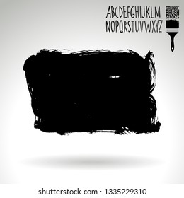 Black brush stroke and handwritten alphabet. Grunge vector abstract hand - painted element. Underline and border design.
