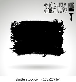 Black brush stroke and handwritten alphabet. Grunge vector abstract hand - painted element. Underline and border design.