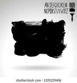 Black brush stroke and handwritten alphabet. Grunge vector abstract hand - painted element. Underline and border design.