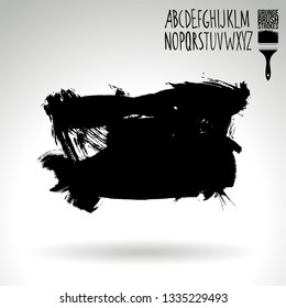 Black brush stroke and handwritten alphabet. Grunge vector abstract hand - painted element. Underline and border design.