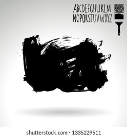 Black brush stroke and handwritten alphabet. Grunge vector abstract hand - painted element. Underline and border design.