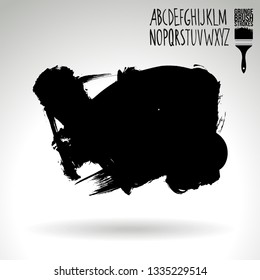 Black brush stroke and handwritten alphabet. Grunge vector abstract hand - painted element. Underline and border design.