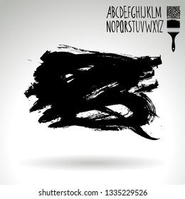 Black brush stroke and handwritten alphabet. Grunge vector abstract hand - painted element. Underline and border design.
