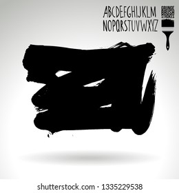 Black brush stroke and handwritten alphabet. Grunge vector abstract hand - painted element. Underline and border design.