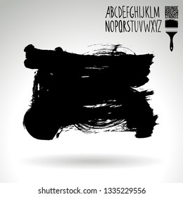 Black brush stroke and handwritten alphabet. Grunge vector abstract hand - painted element. Underline and border design.