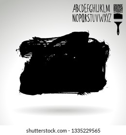 Black brush stroke and handwritten alphabet. Grunge vector abstract hand - painted element. Underline and border design.