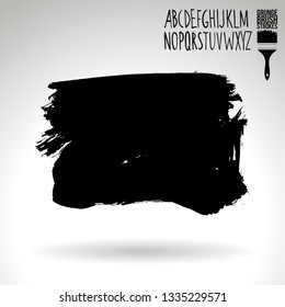 Black brush stroke and handwritten alphabet. Grunge vector abstract hand - painted element. Underline and border design.