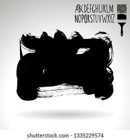 Black brush stroke and handwritten alphabet. Grunge vector abstract hand - painted element. Underline and border design.