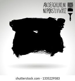 Black brush stroke and handwritten alphabet. Grunge vector abstract hand - painted element. Underline and border design.