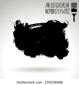 Black brush stroke and handwritten alphabet. Grunge vector abstract hand - painted element. Underline and border design.