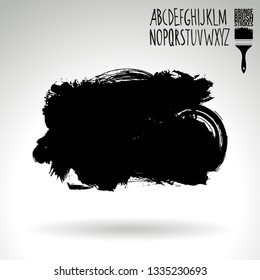 Black brush stroke and handwritten alphabet. Grunge vector abstract hand - painted element. Underline and border design.