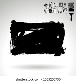 Black brush stroke and handwritten alphabet. Grunge vector abstract hand - painted element. Underline and border design.