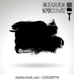 Black brush stroke and handwritten alphabet. Grunge vector abstract hand - painted element. Underline and border design.