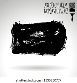 Black brush stroke and handwritten alphabet. Grunge vector abstract hand - painted element. Underline and border design.