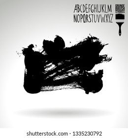 Black brush stroke and handwritten alphabet. Grunge vector abstract hand - painted element. Underline and border design.
