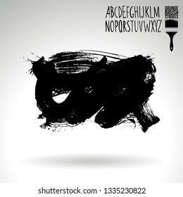 Black brush stroke and handwritten alphabet. Grunge vector abstract hand - painted element. Underline and border design.