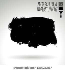 Black brush stroke and handwritten alphabet. Grunge vector abstract hand - painted element. Underline and border design.