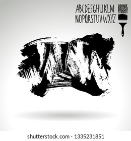 Black brush stroke and handwritten alphabet. Grunge vector abstract hand - painted element. Underline and border design.