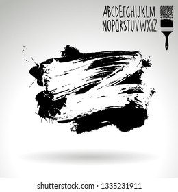 Black brush stroke and handwritten alphabet. Grunge vector abstract hand - painted element. Underline and border design.