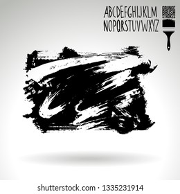 Black brush stroke and handwritten alphabet. Grunge vector abstract hand - painted element. Underline and border design.