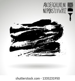Black brush stroke and handwritten alphabet. Grunge vector abstract hand - painted element. Underline and border design.