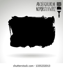 Black brush stroke and handwritten alphabet. Grunge vector abstract hand - painted element. Underline and border design.