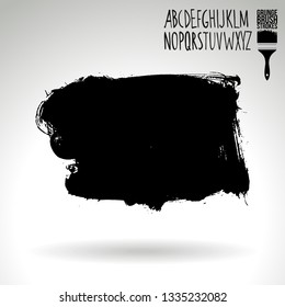 Black brush stroke and handwritten alphabet. Grunge vector abstract hand - painted element. Underline and border design.