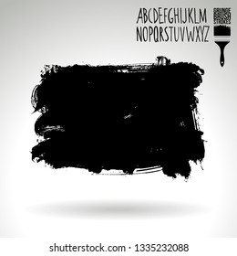 Black brush stroke and handwritten alphabet. Grunge vector abstract hand - painted element. Underline and border design.