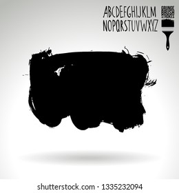 Black brush stroke and handwritten alphabet. Grunge vector abstract hand - painted element. Underline and border design.